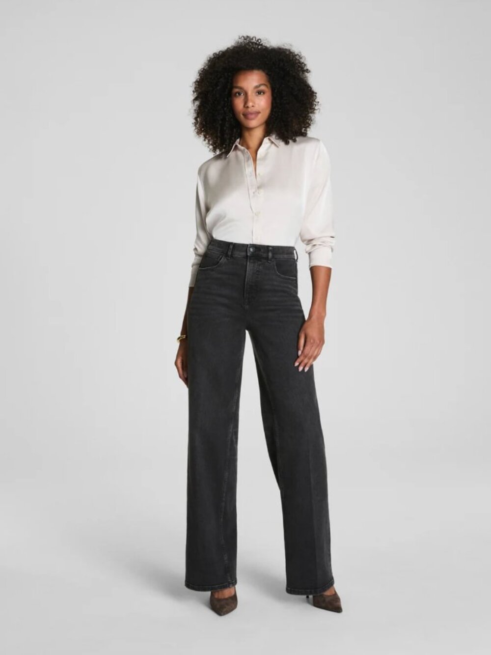 Spanx Shape Authentic Wide Leg Jeans Carbon Sz L NWT